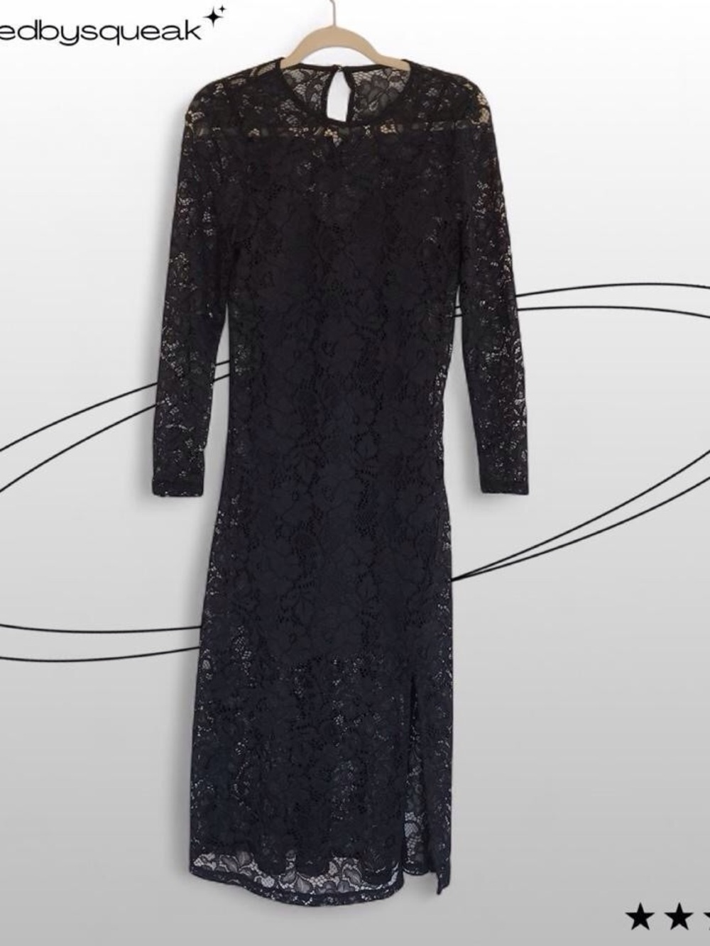 A New Day Black Lace Long Sleeve Midi Dress Small Elevated Minimalist Whimsigoth
